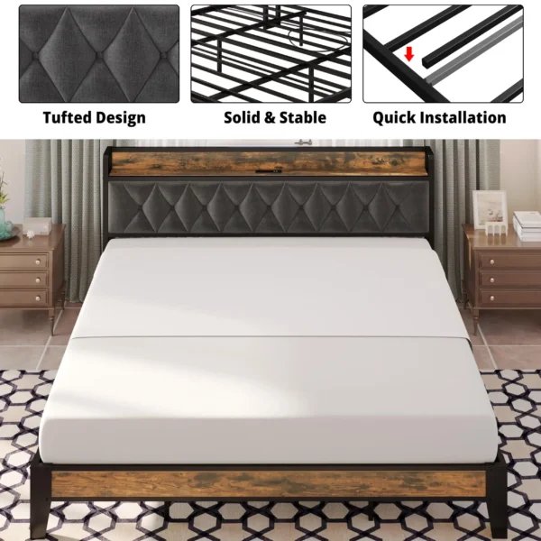 ANCTOR Twin/TwinXL/Full/Queen/King/CaliforniaKing Bed Frames, Storage Headboard with Outlets, No Noise, No Box Springs Needed - 图片 3
