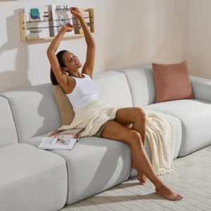 Modular Sectional Sofa,101" Grey Polyester 3-Seater Couch, Deep Seat & Wide Armrest, Perfect for Living Room & Apartment