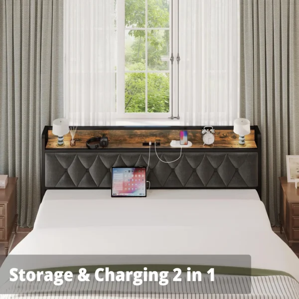 ANCTOR Twin/TwinXL/Full/Queen/King/CaliforniaKing Bed Frames, Storage Headboard with Outlets, No Noise, No Box Springs Needed - 图片 4